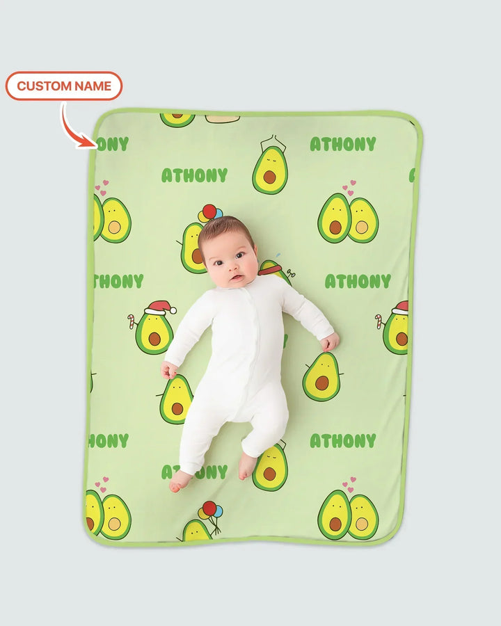 Custom Name Cute Avocado Bamboo Blanket