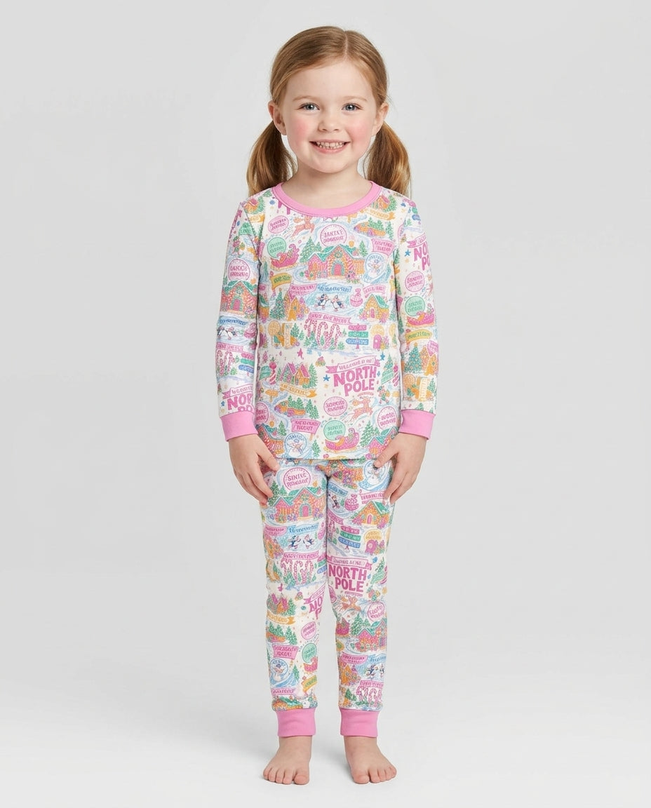 Pink North Pole Wonderland Bamboo Two Piece Long Sleeve Pajama Set