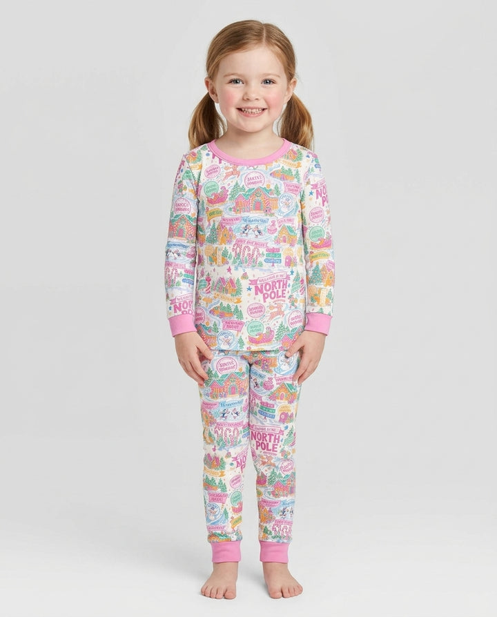 Pink North Pole Wonderland Bamboo Two Piece Long Sleeve Pajama Set