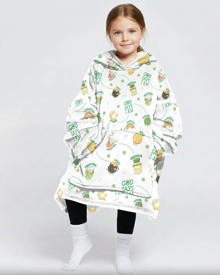 St Patrick's Day God Says I Am Wearable Bamboo Blanket Hoodie