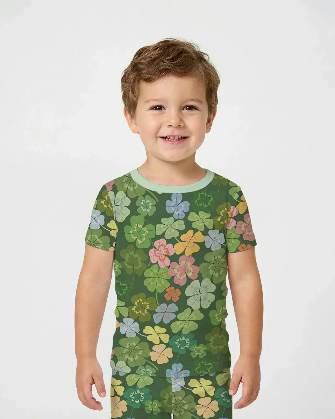 Lucky 4 Leaf Clover Bamboo Two Piece Short Sleeve Pajama Set