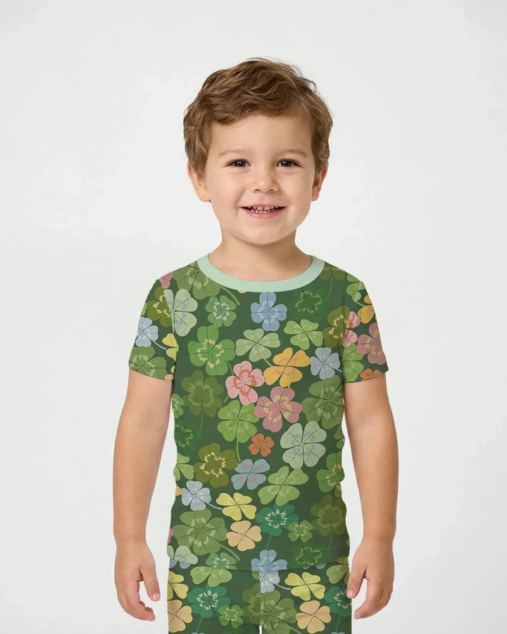 Lucky 4 Leaf Clover Bamboo Two Piece Short Sleeve Pajama Set
