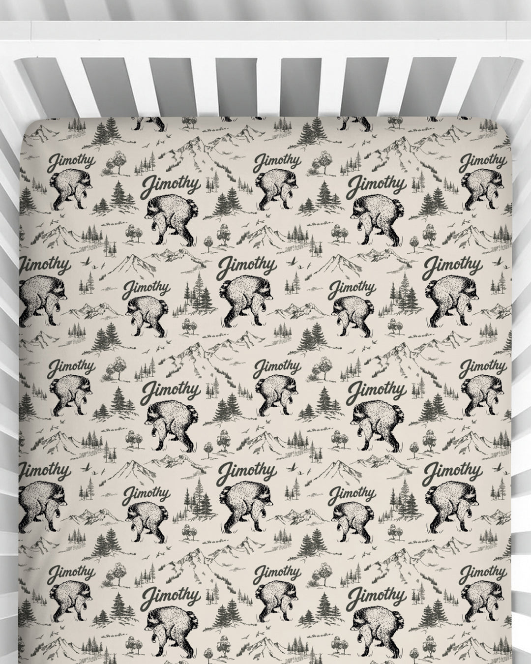 Vintage Jimothy Racoon Family Matching Bamboo Fitted Crib Sheet