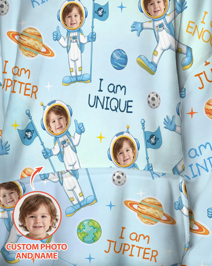Custom Photo Kid Affirmations I Am Kind Astronaut Bamboo Blanket Hoodie