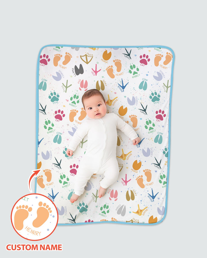 Cute Farm Animal Tracks Custom Name Bamboo Blanket