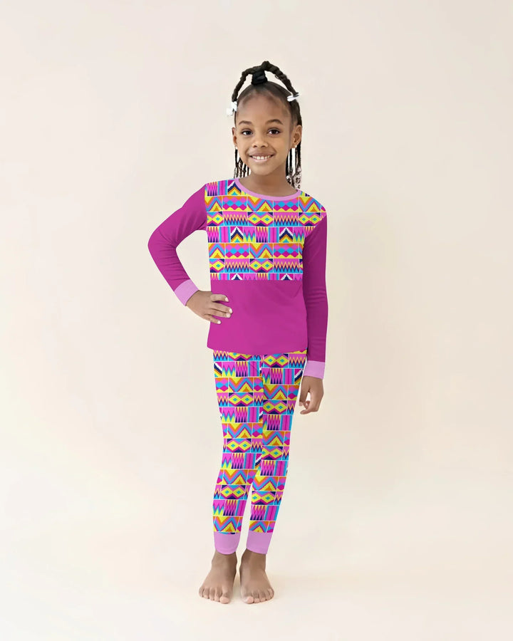 Kente Vibes Family Matching Bamboo Two Piece Long Sleeve Pajama Set