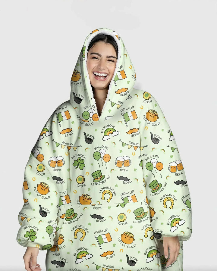 Kawaii St Patrick's Day Wearable Bamboo Blanket Hoodie