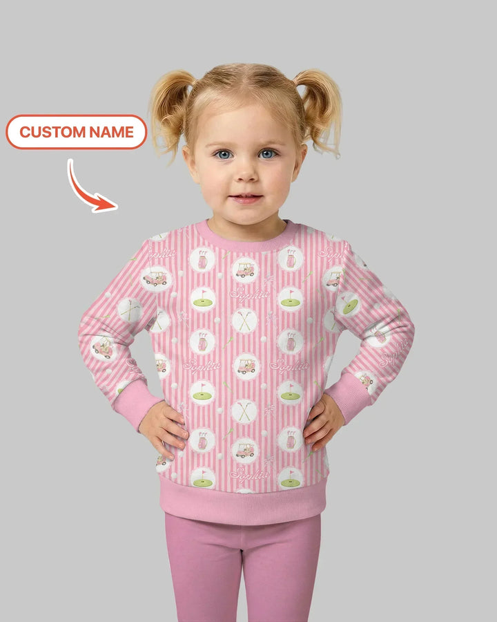 Custom Name Pink Golf Girl Bamboo Crewneck Sweatshirt