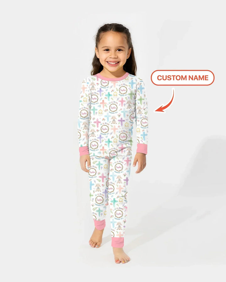 He Is Risen Personalized Template Bamboo Two Piece Long Sleeve Pajama Set