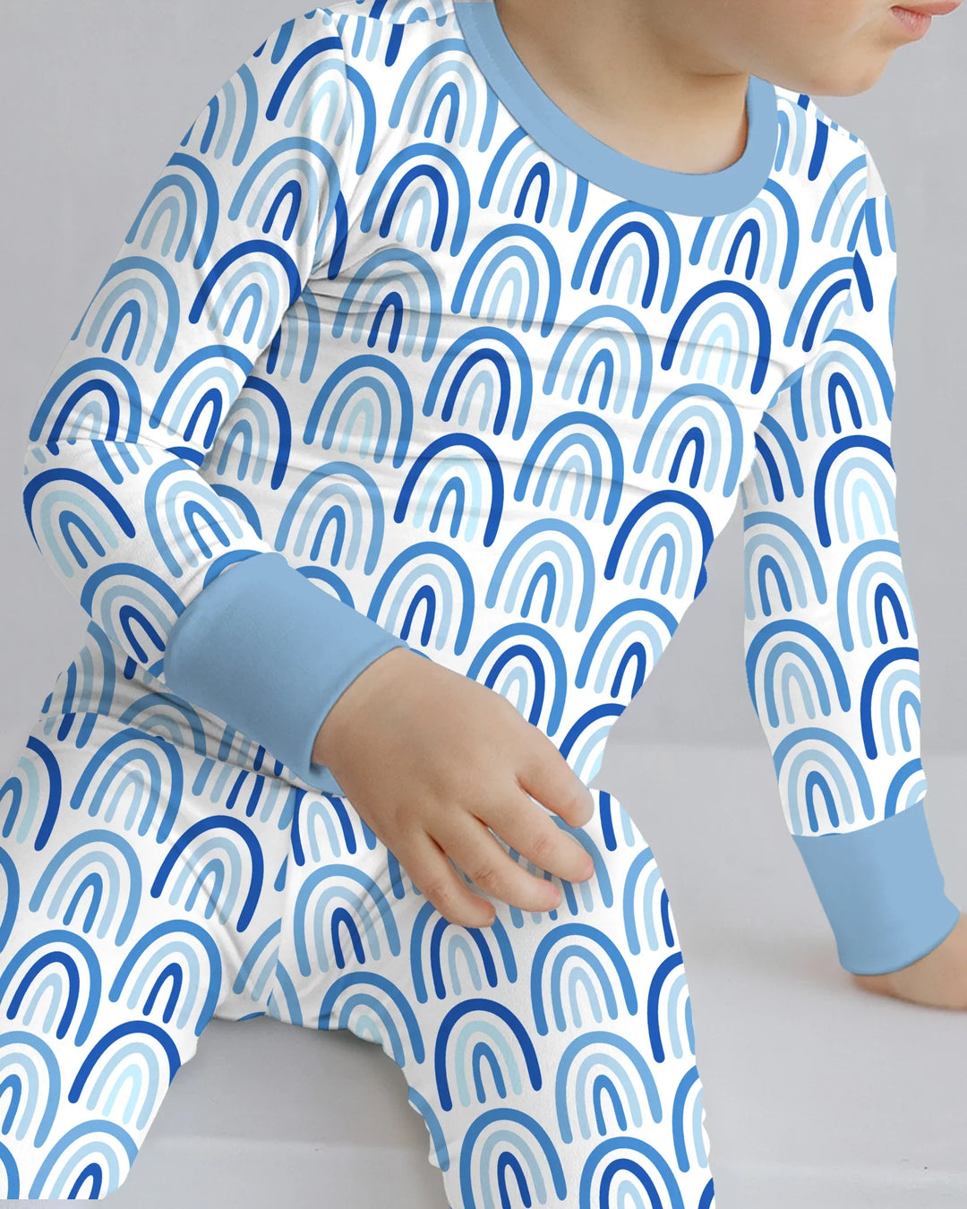 Sky Blue Rainbows Bamboo Two Piece Long Sleeve Pajama Set