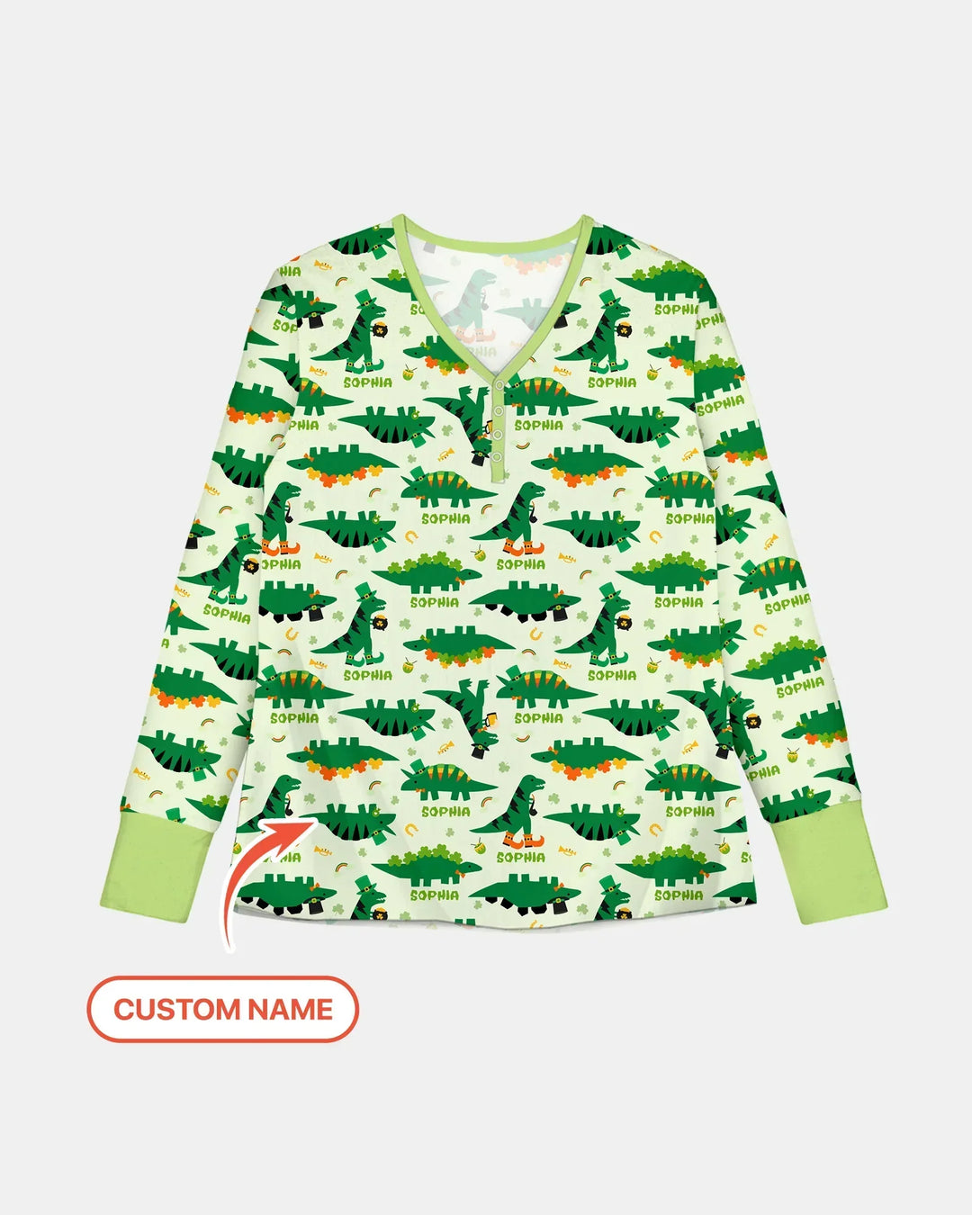 St. Patrick's Day Dinosaurs Custom Bamboo Women Pajama Set