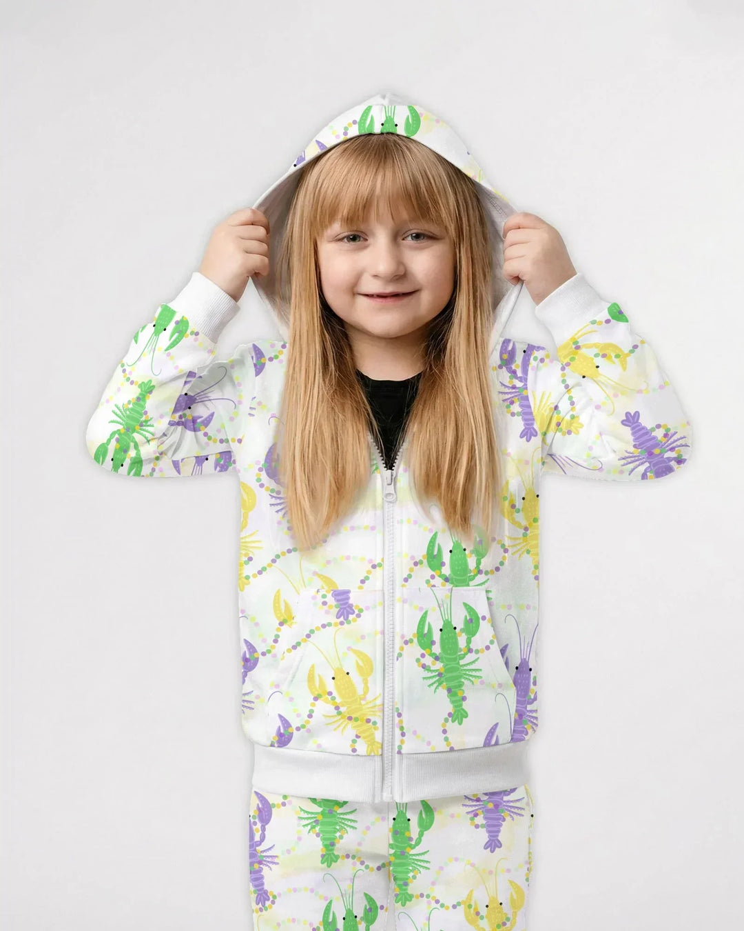 Mardi Gras Crawfish Family Matching Bamboo Zip Hoodie