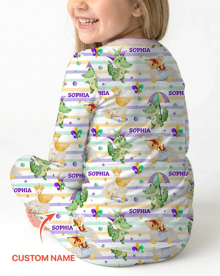 Happy Mardi Gras Adventure Family Matching Bamboo Two Piece Long Sleeve Pajama Set
