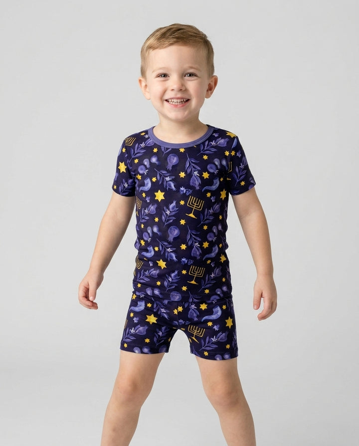 Rosh Hashanah Night Family Matching Bamboo Two Piece Short Sleeve Shorts Pajama Set