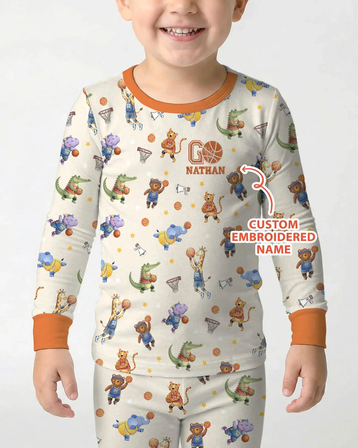 Custom Name Embroidered Wild Hoops Showdown Bamboo Two Piece Long Sleeve Pajama Set