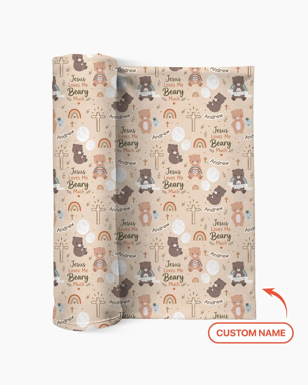 Custom Name Jesus Loves Me Beary Much Swaddle Blanket