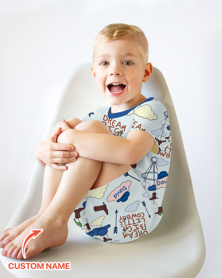 Litlle Cowboy Sis Bro Matching  Bamboo Two Piece Short Sleeve Shorts Pajama Set