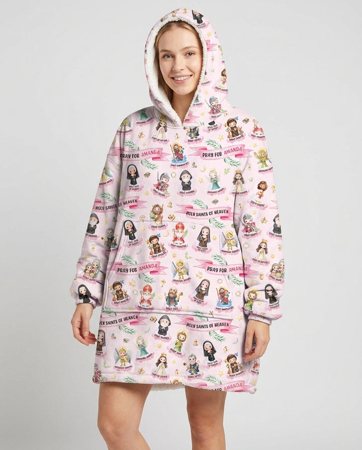 Holy Saints of Heaven Custom Name Bamboo Blanket Hoodie