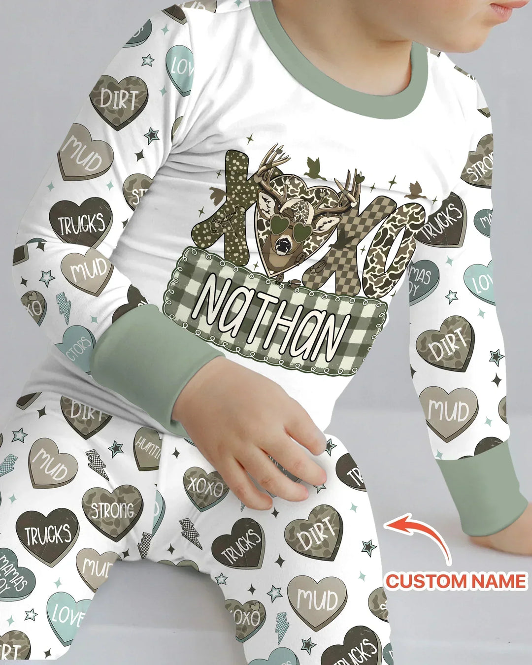 Personalized Hunting Sweethearts Candy Daddy & Me Matching Bamboo Two Piece Long Sleeve Pajama Set