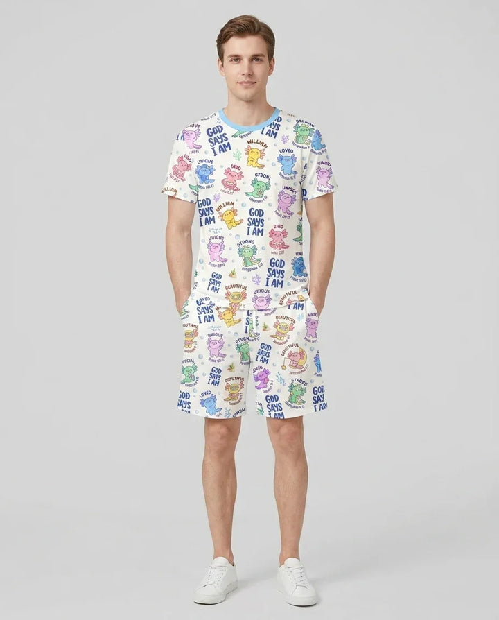 Axolotl God Says I Am Custom Name Bamboo Men Short Sleeve Short Pajama Set