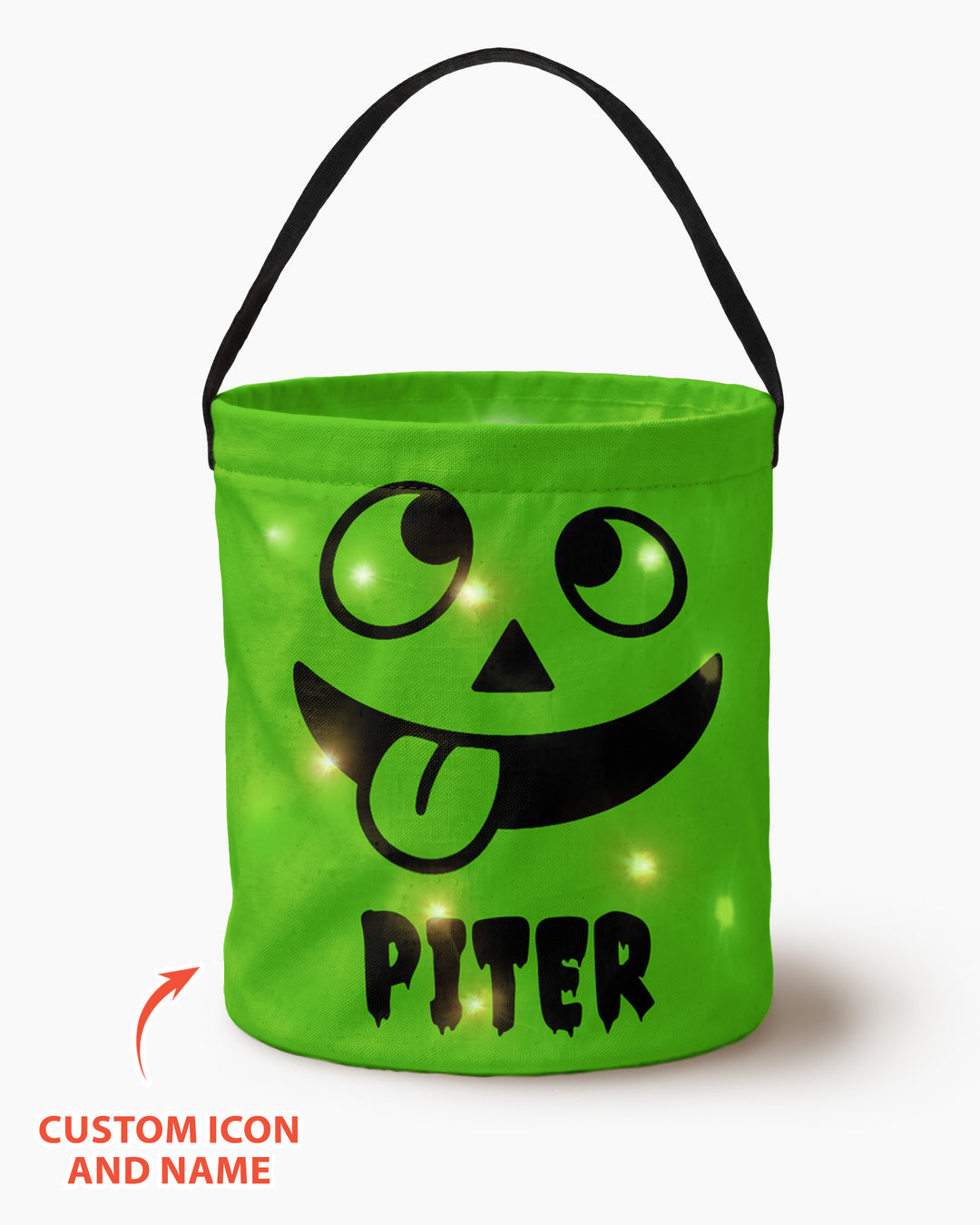 Halloween Pumpkin Face Custom Name Led Light Bucket Bag