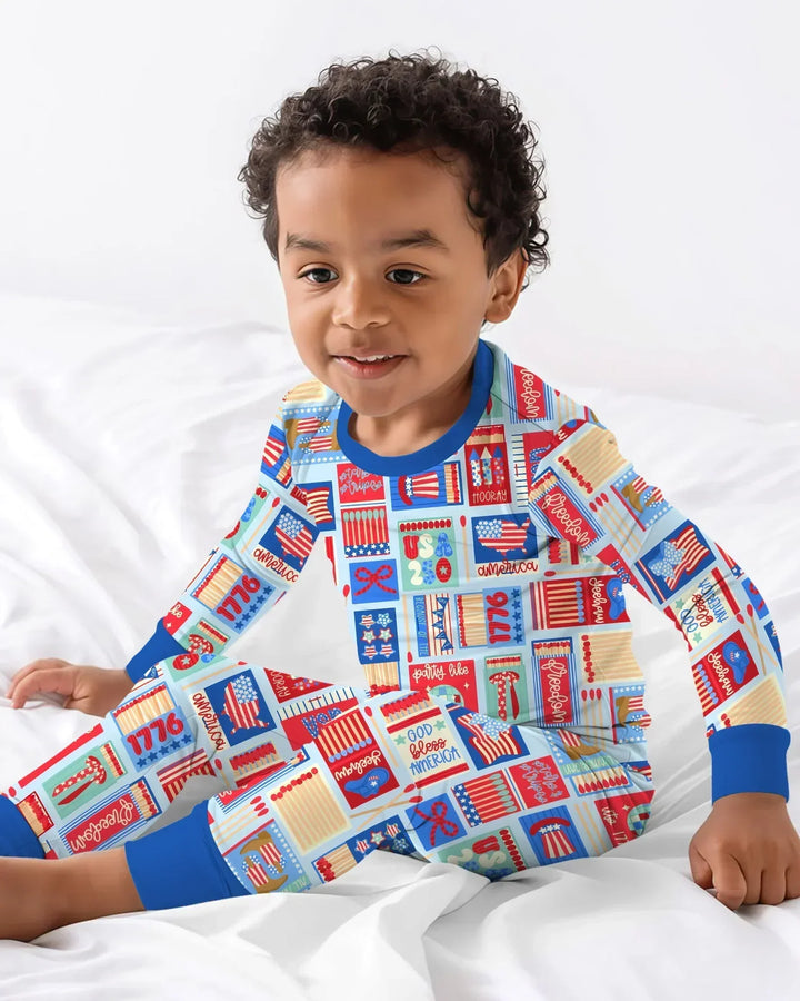 Patriotic Matchbox Family Matching Bamboo Two Piece Long Sleeve Pajama Set