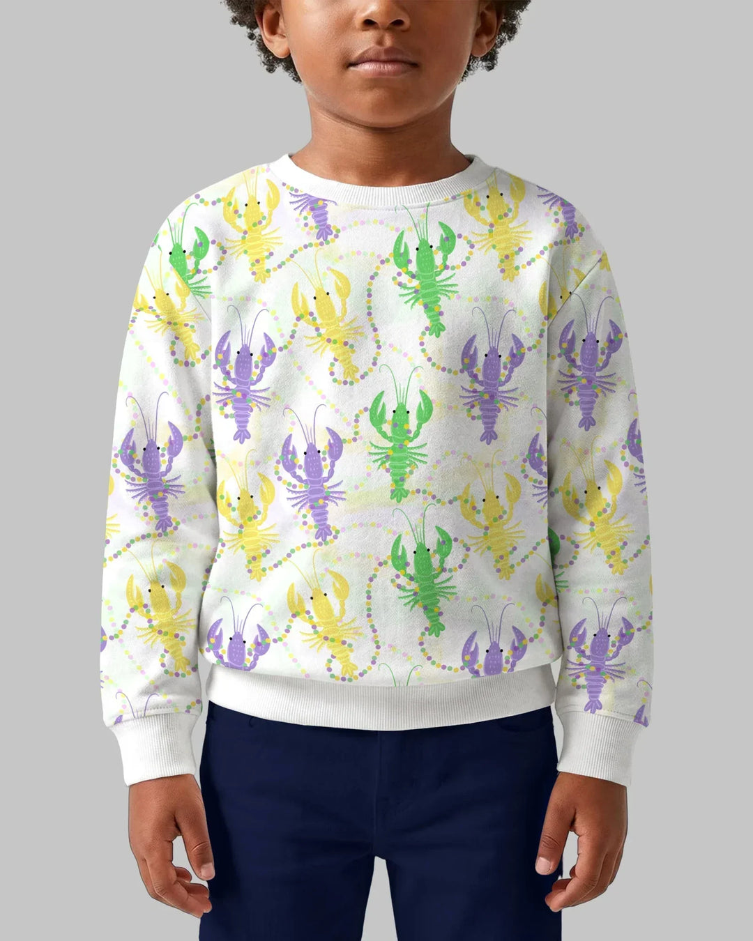 Mardi Gras Crawfish Family Matching Bamboo Crewneck Sweatshirt