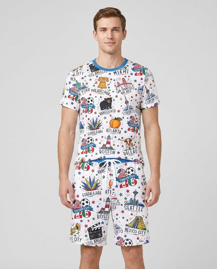 2026 Soccer Cup Host Citties Bamboo Men Short Sleeve Short Pajama Set