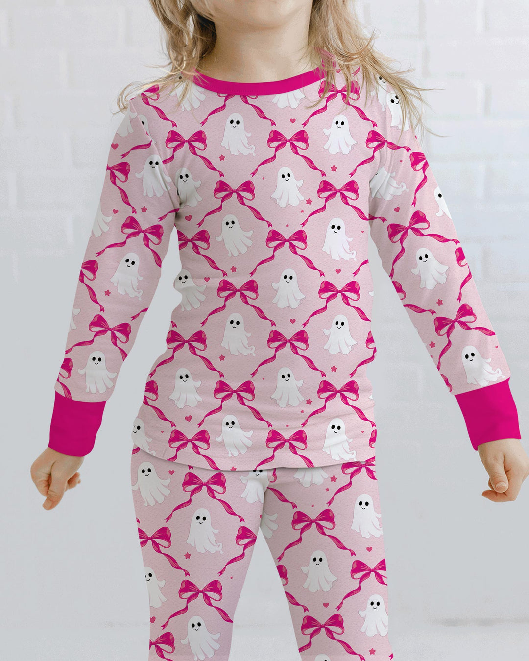 Cute Ghost Boo Coquette Halloween Bamboo Two Piece Long Sleeve Pajama Set