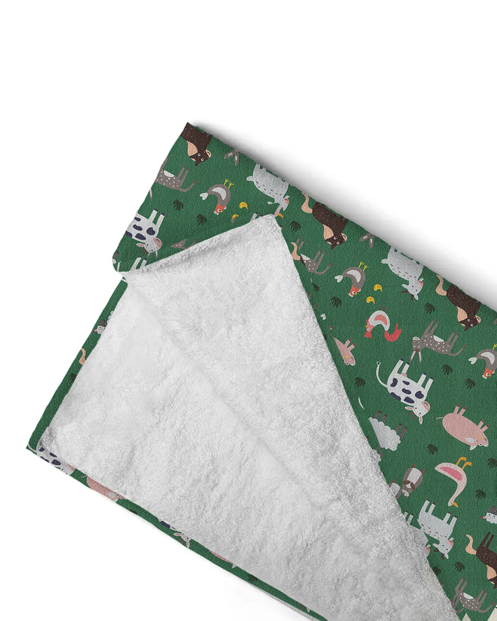 Green Farm Animals Bamboo Beach Towel