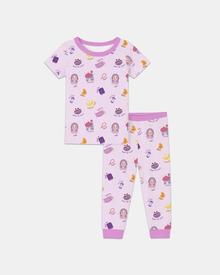 Cute Ramadhan Mubarak Bamboo Two Piece Short Sleeve Pajama Set