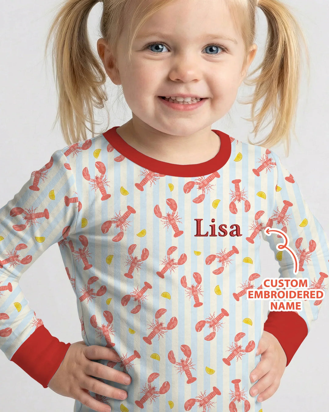 Personalized Embroidered Crawfish Summer Baby Bamboo Two Piece Long Sleeve Pajama Set