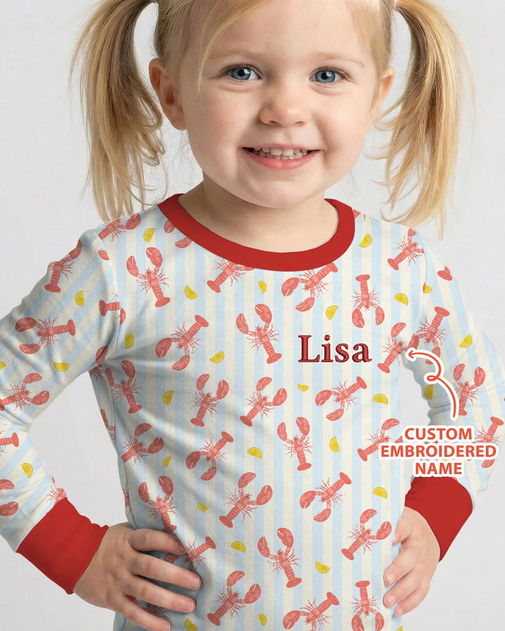 Personalized Embroidered Crawfish Summer Baby Bamboo Two Piece Long Sleeve Pajama Set