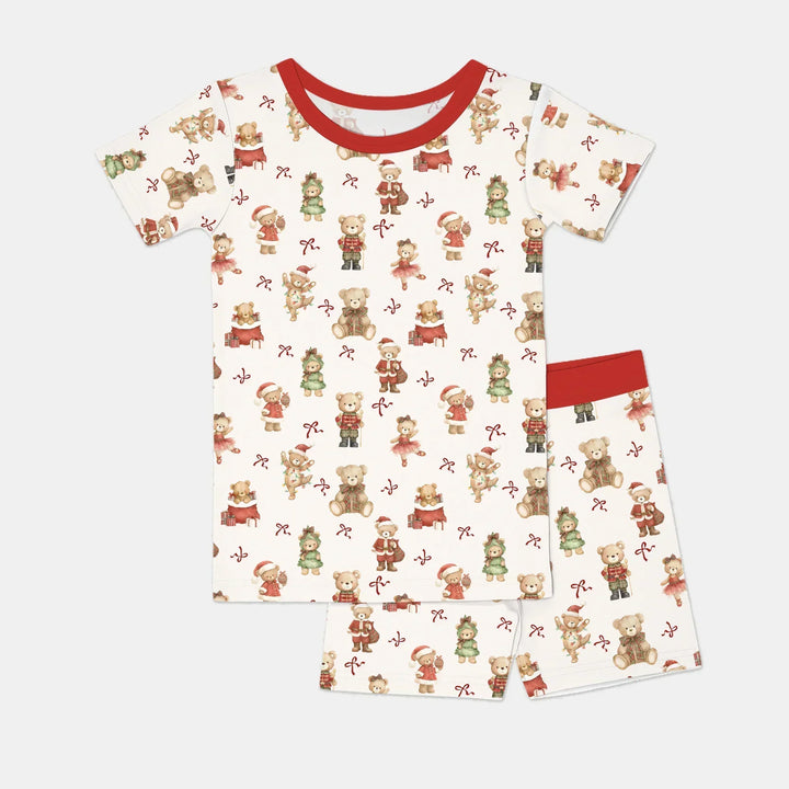 Christmas Teddy Bears Bamboo Two Piece Short Sleeve Shorts Pajama Set