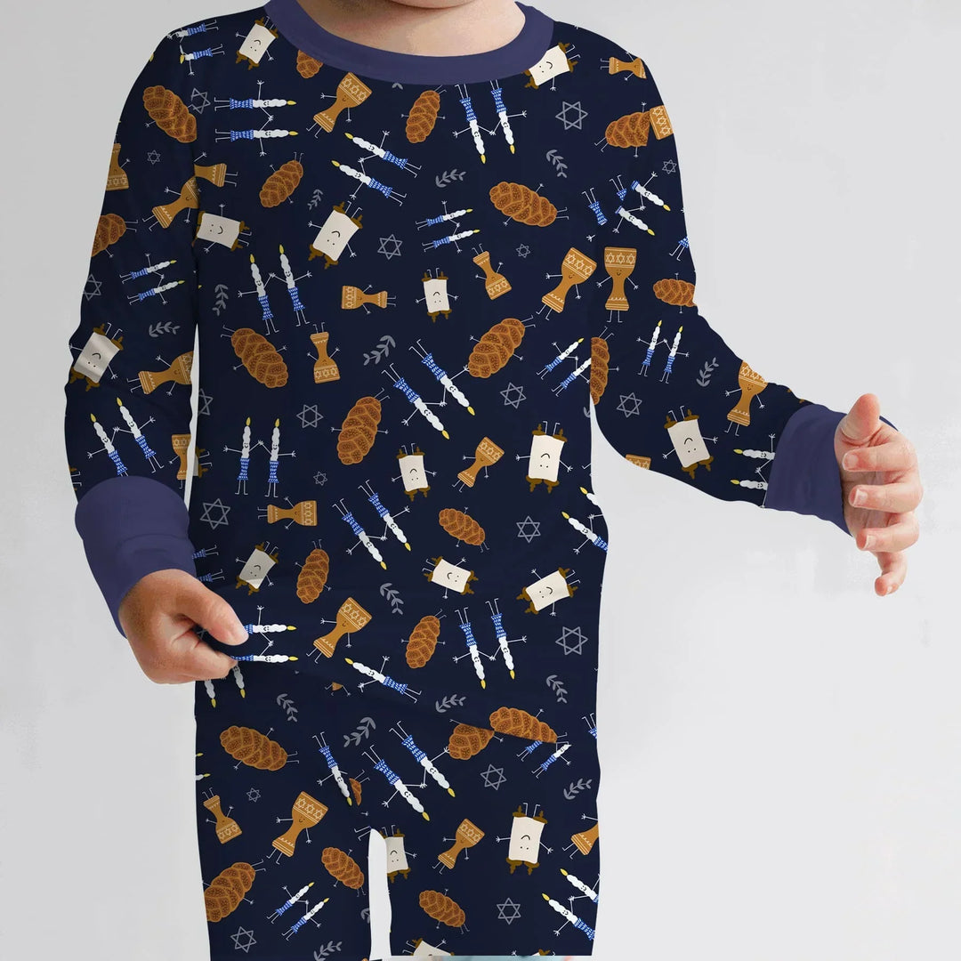 Shabbat Shalom Family Matching Bamboo Two Piece Long Sleeve Pajama Set