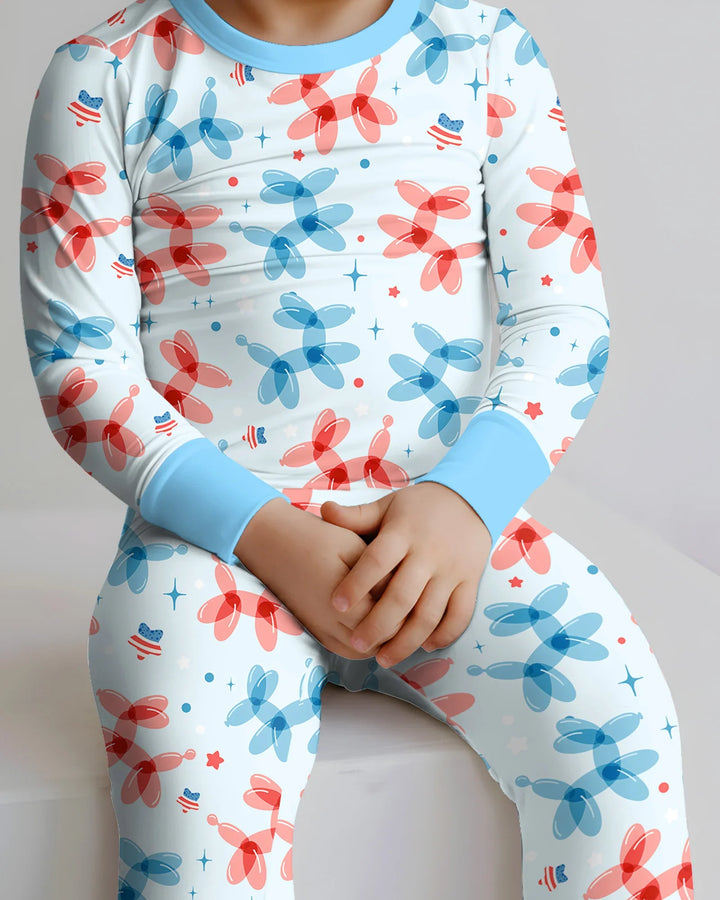 American Balloon Dog Party Bamboo Two Piece Long Sleeve Pajama Set