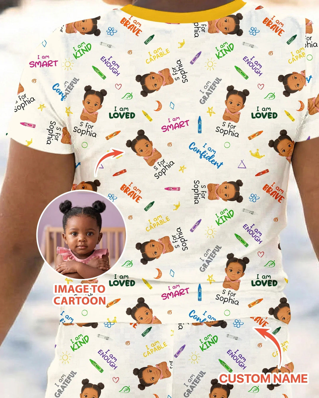 Kids Affirmations Custom  Bamboo Two Piece Short Sleeve Pajama Set