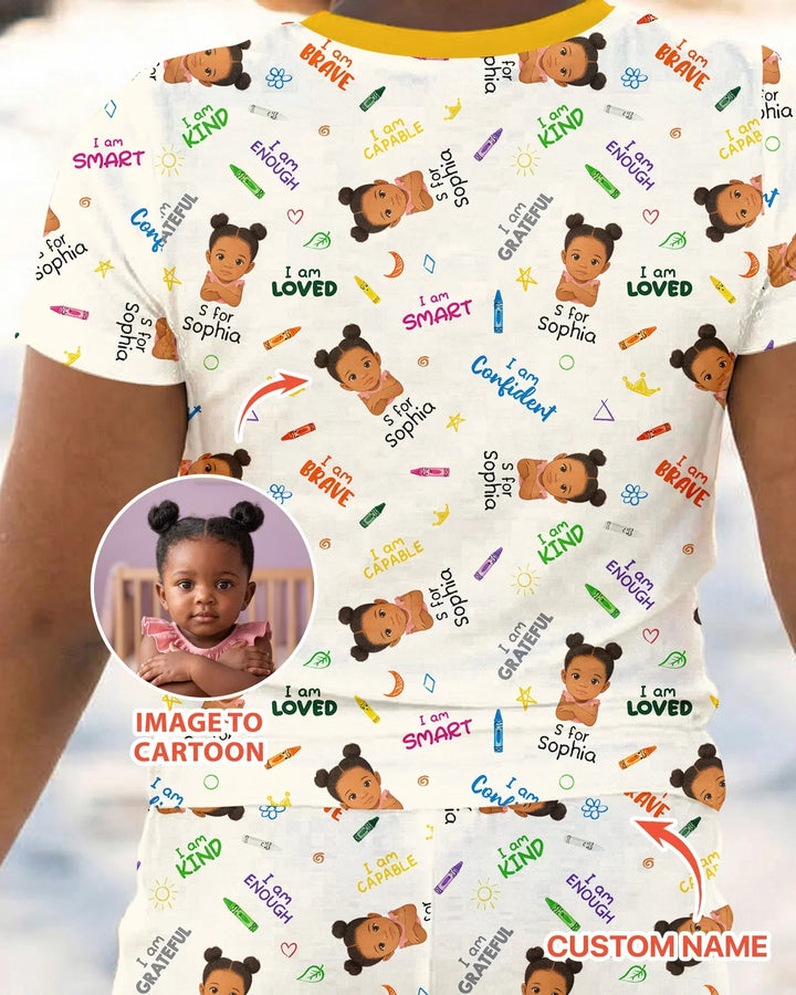 Kids Affirmations Custom  Bamboo Two Piece Short Sleeve Pajama Set
