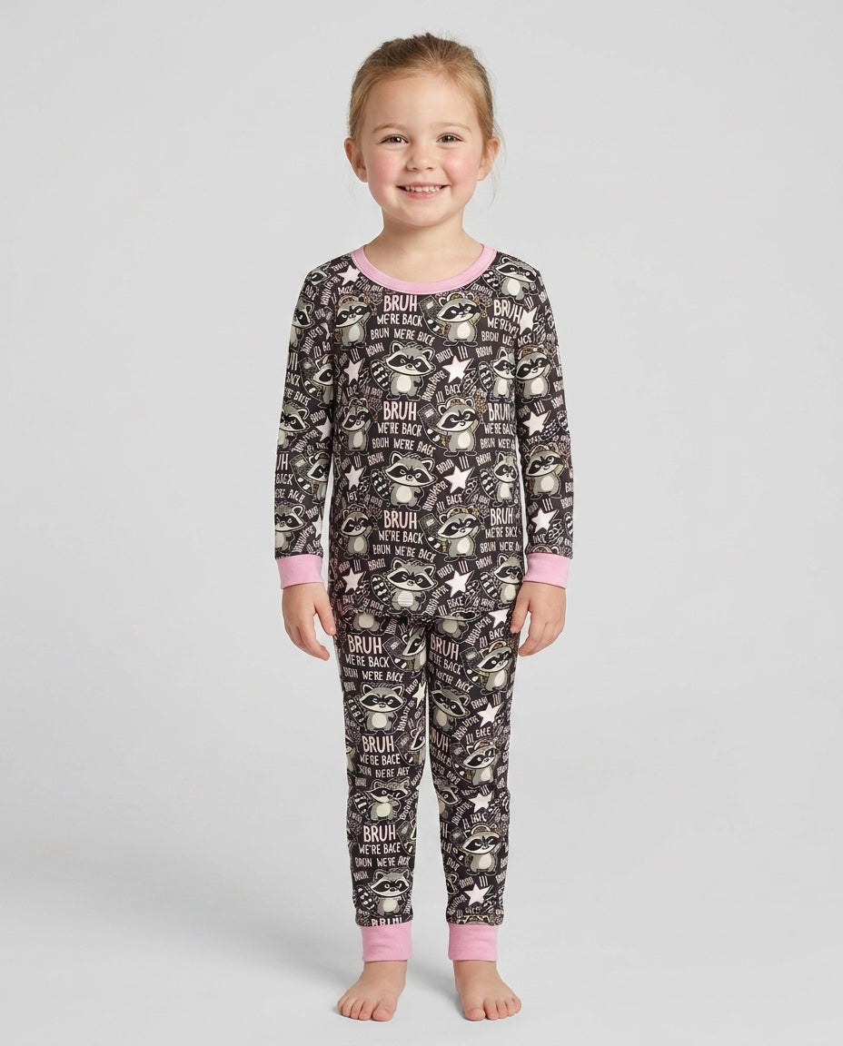 Bruh We're Back Raccoon Bamboo Two Piece Long Sleeve Pajama Set