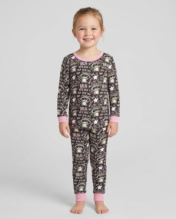 Bruh We're Back Raccoon Bamboo Two Piece Long Sleeve Pajama Set