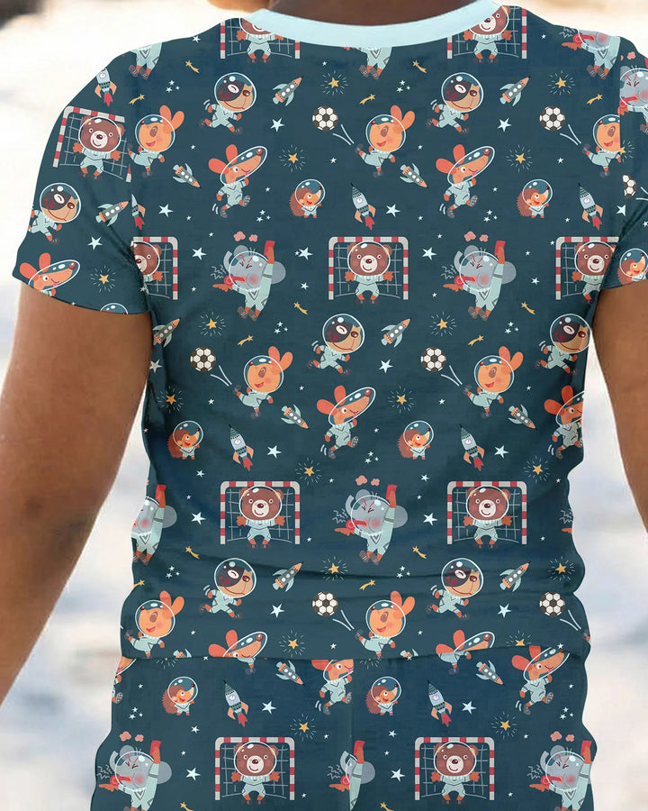 Space Soccer Bamboo Two Piece Short Sleeve Pajama Set