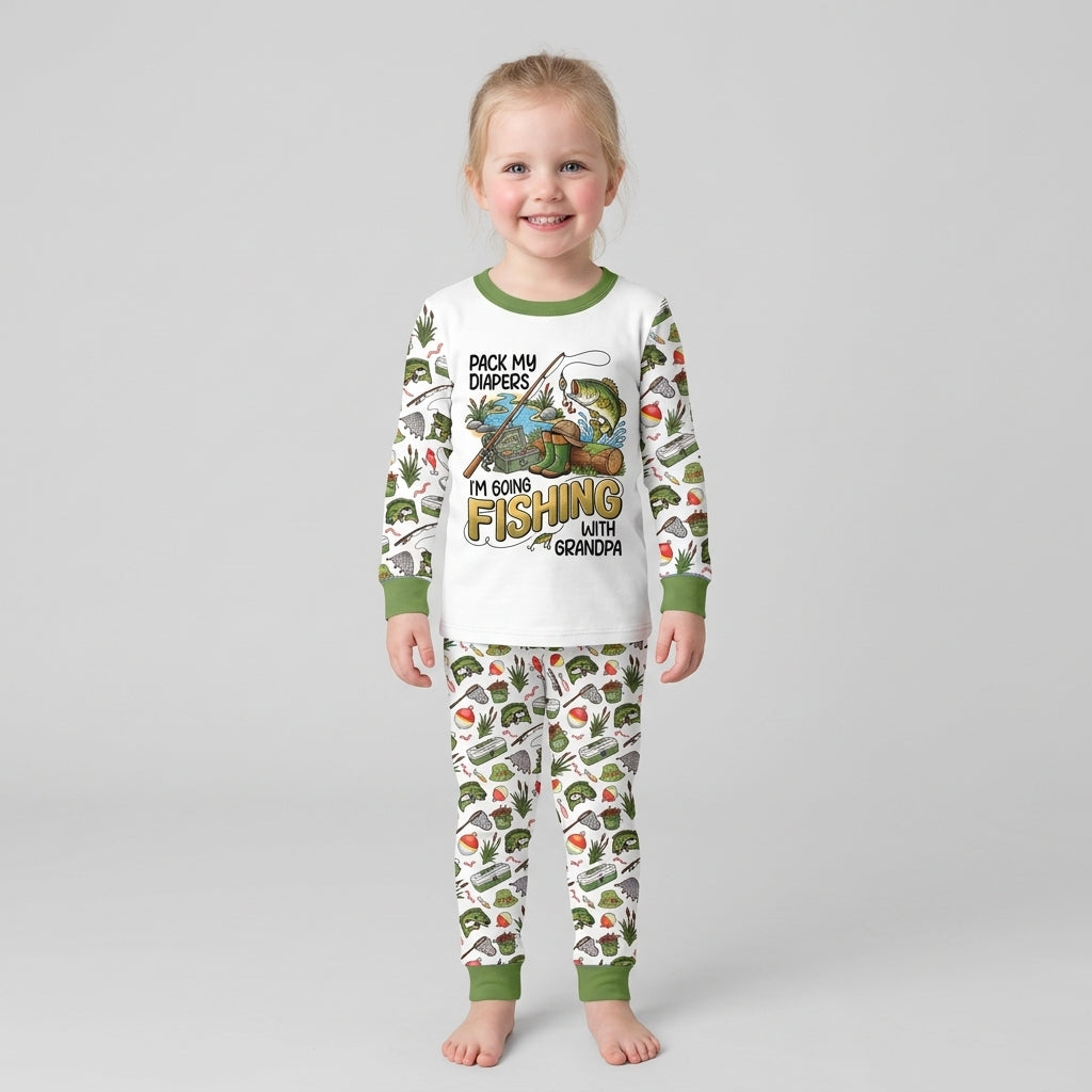 I'm Going Fishing With Grandpa Bamboo Two Piece Long Sleeve Pajama Set