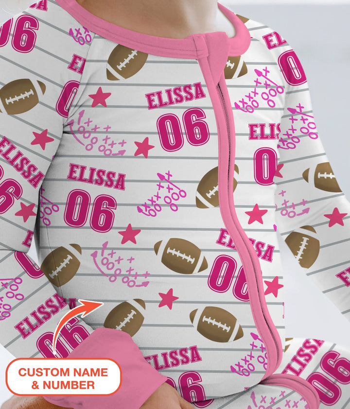 Custom Name Football Time Pink Bamboo Convertible Zippy