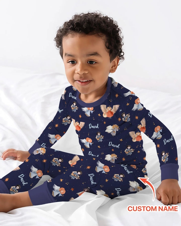 Guardian Angels Custom Name Bamboo Two Piece Long Sleeve Pajama Set
