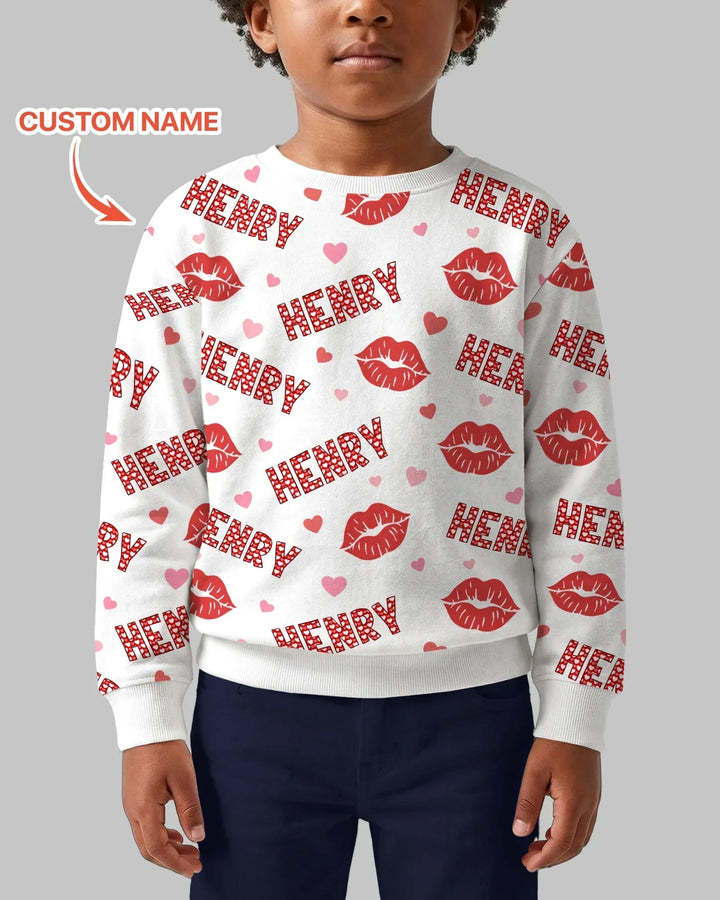 Custom Name Valentine Kiss Bamboo Crewneck Sweatshirt