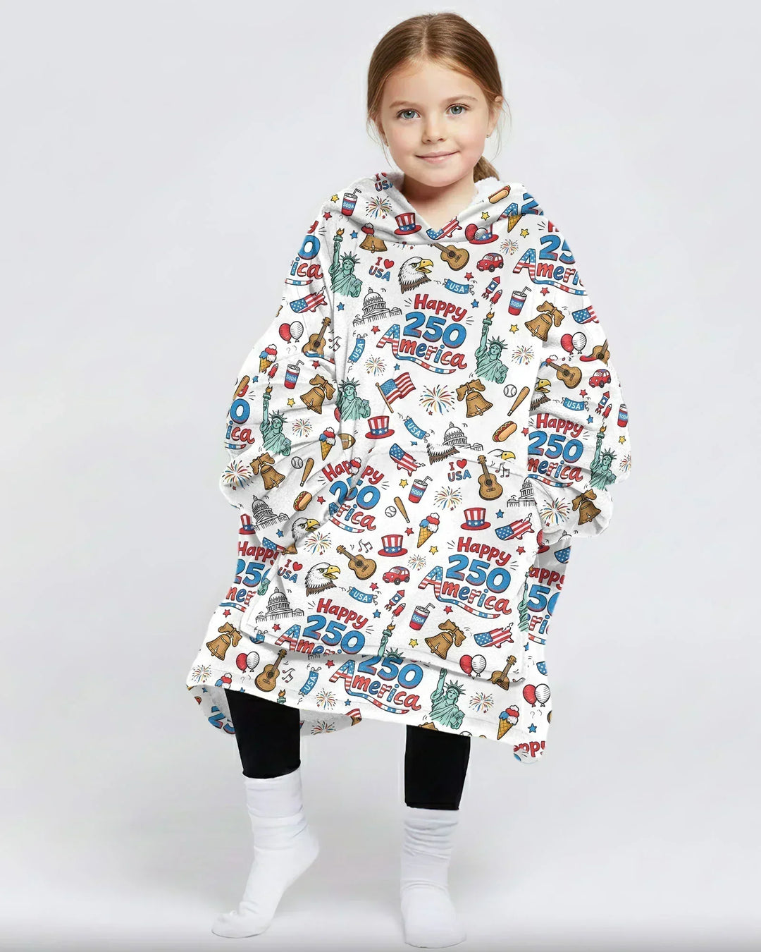 Happy 250 America I love USA Wearable Bamboo Blanket Hoodie