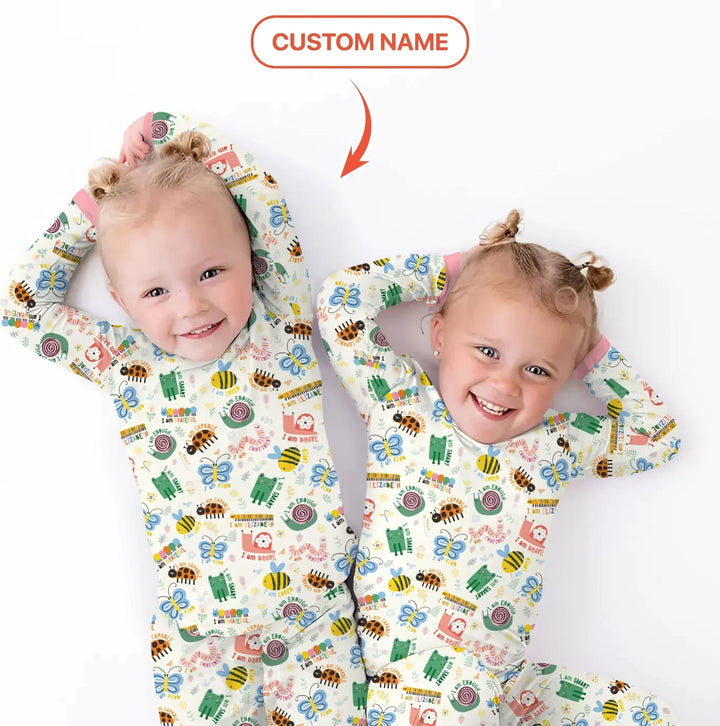 Spring Garden Custom Name Bamboo Two Piece Long Sleeve Pajama Set