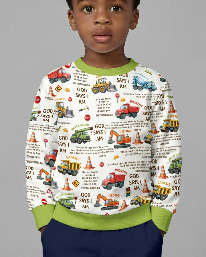 Bible Verse Construction Trucks Bamboo Crewneck Sweatshirt
