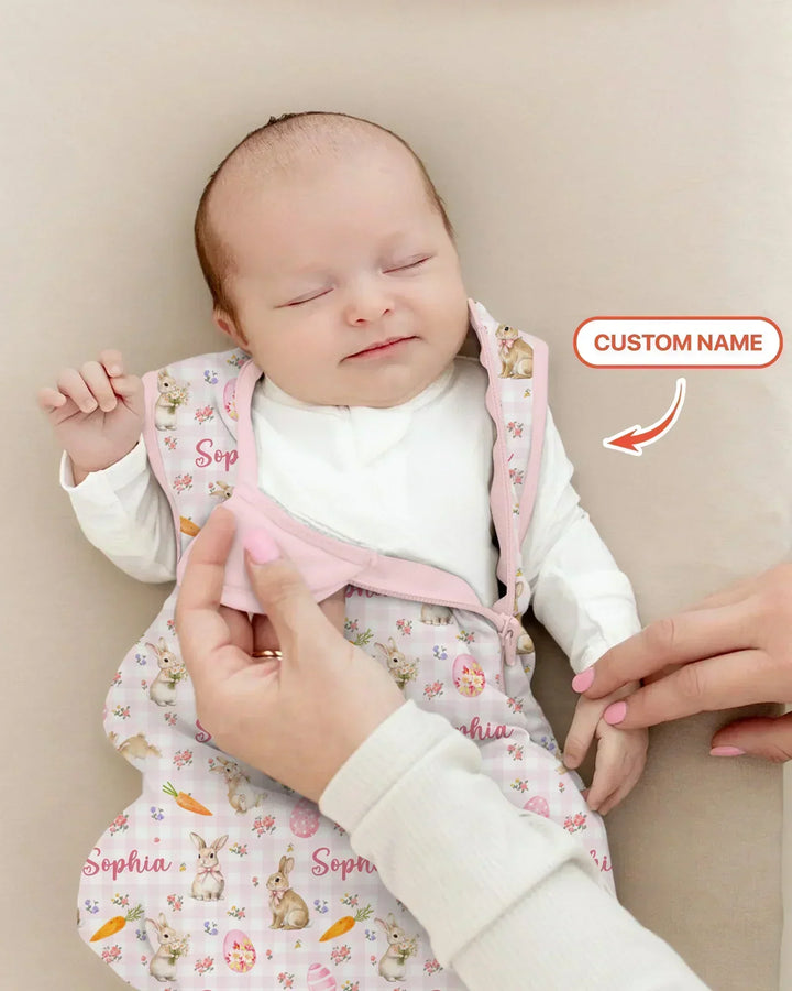 Custom Name Bunny Garden Bamboo Sleep Bag