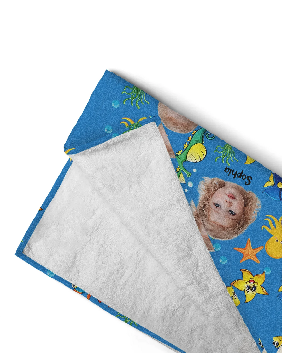 Custom Photo Cute Kid Face Watercolor Sea Creatures Summery Bamboo Beach Towel